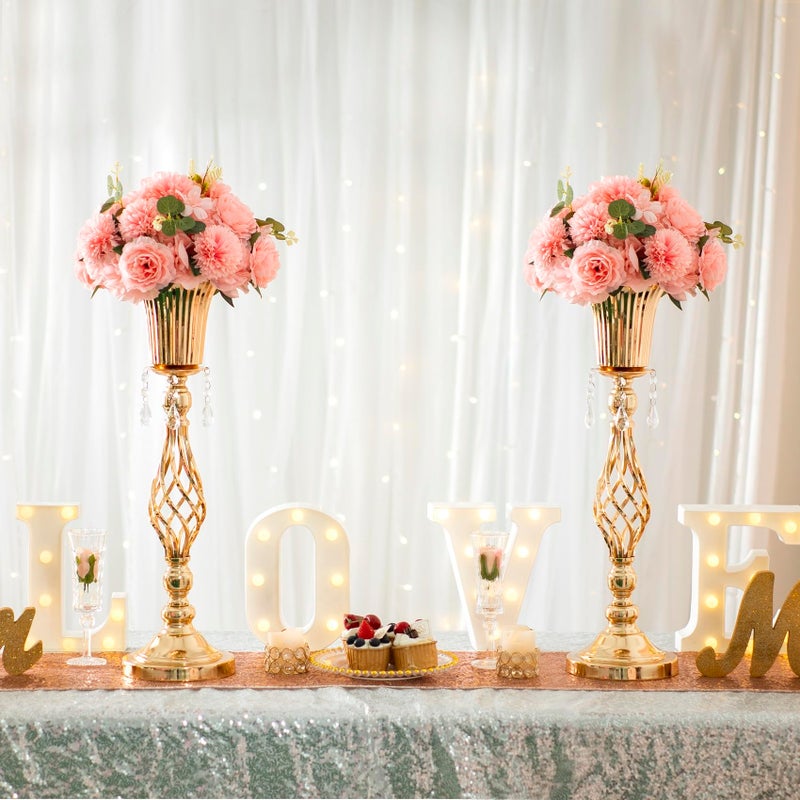 LANLONG 23.2in Gold centerpieces for Table Wedding, 2Pcs Wedding Flower Stand centerpieces for Tables, Tall Metal Flower Vase Centerpieces for Party Events Birthday Home Decoration - Image 2